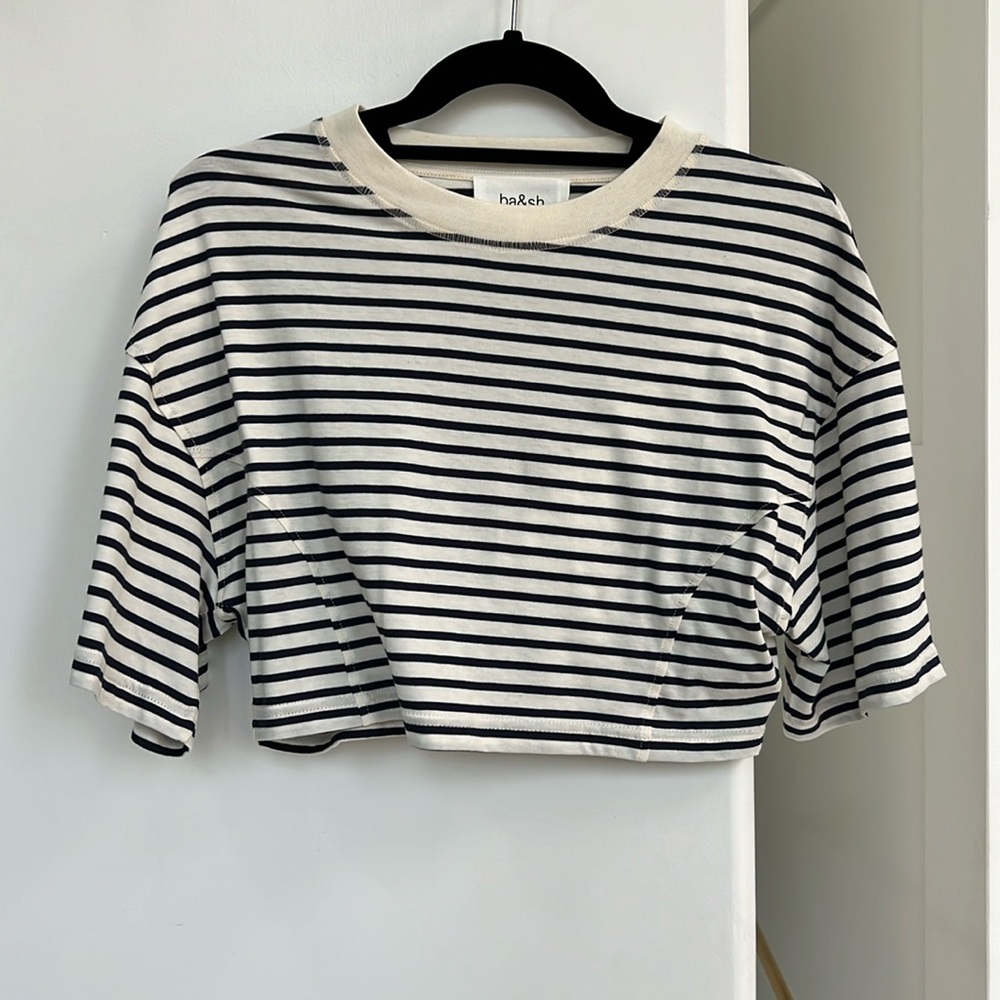 ba&sh Black and White cropped Striped Top